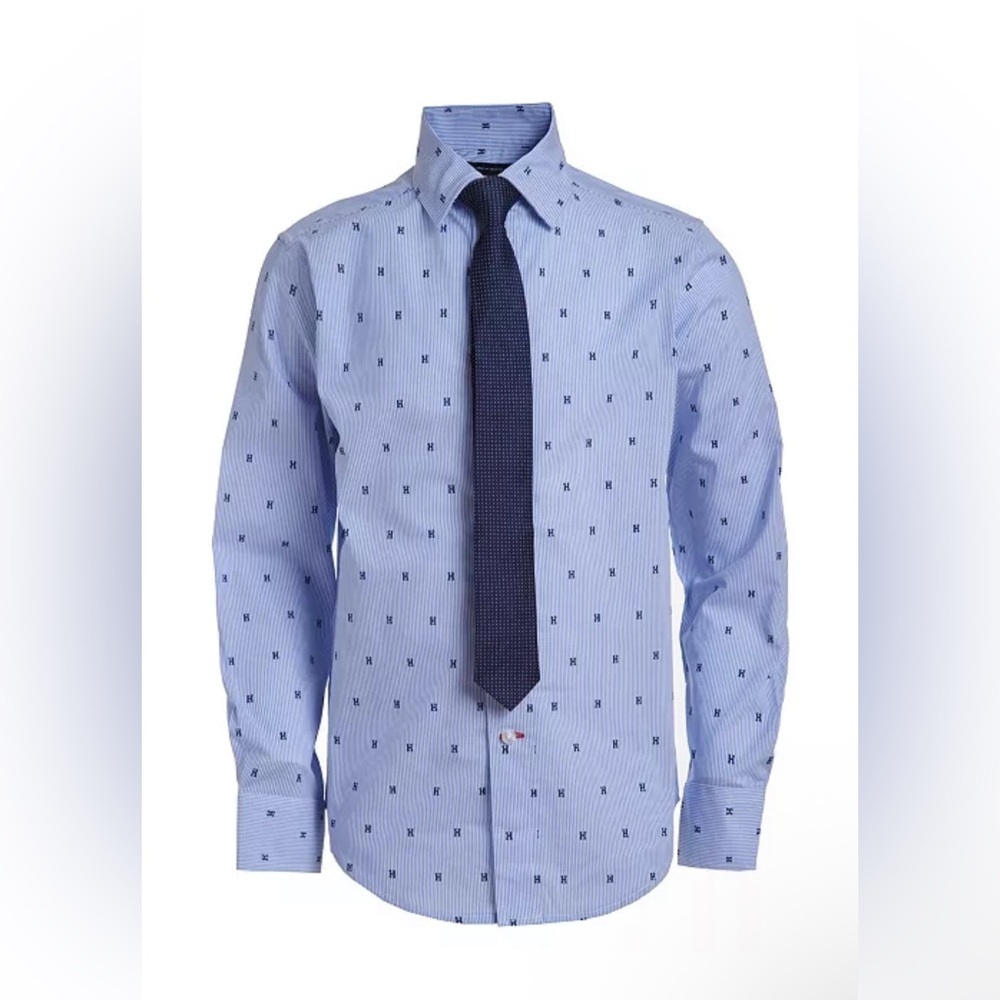 Tommy Hilfiger Boy’s Long Sleeve All-Over Dot Print Button Down Shirt, Size 12